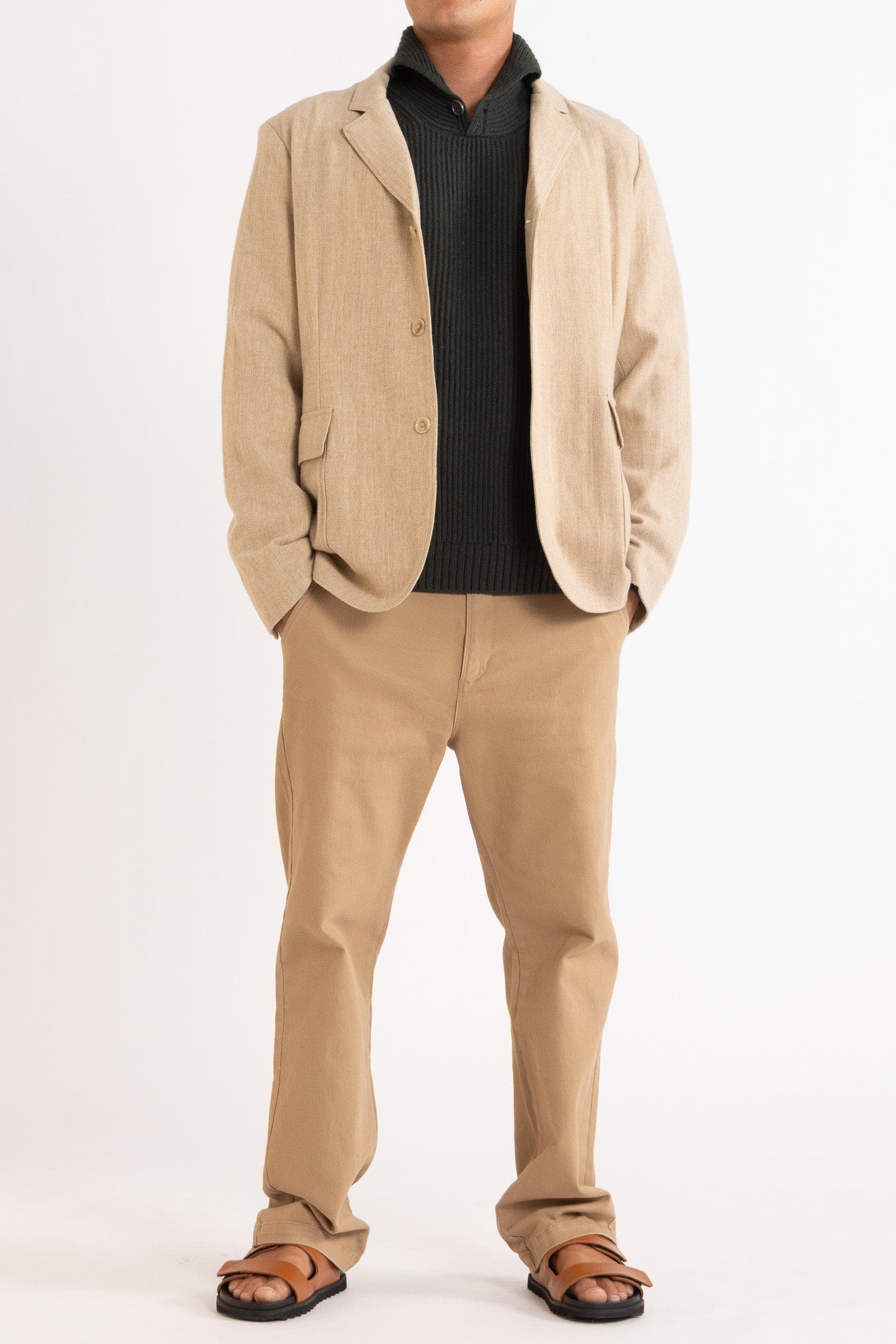 Marcus Wool-Cashmere Shawl Crew Sweater
