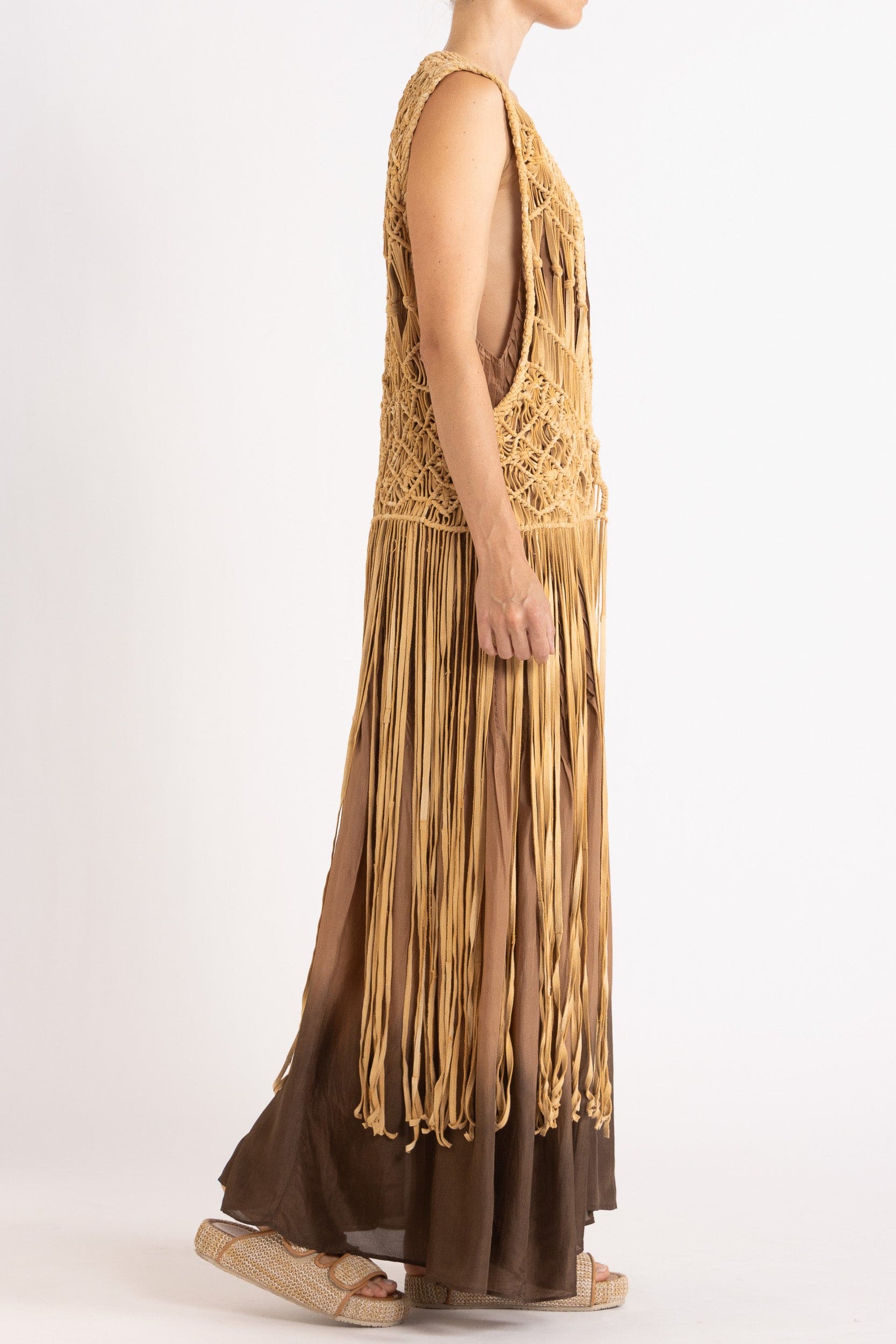 Artemis Fringed Handwoven Suede Vest | FLANNEL