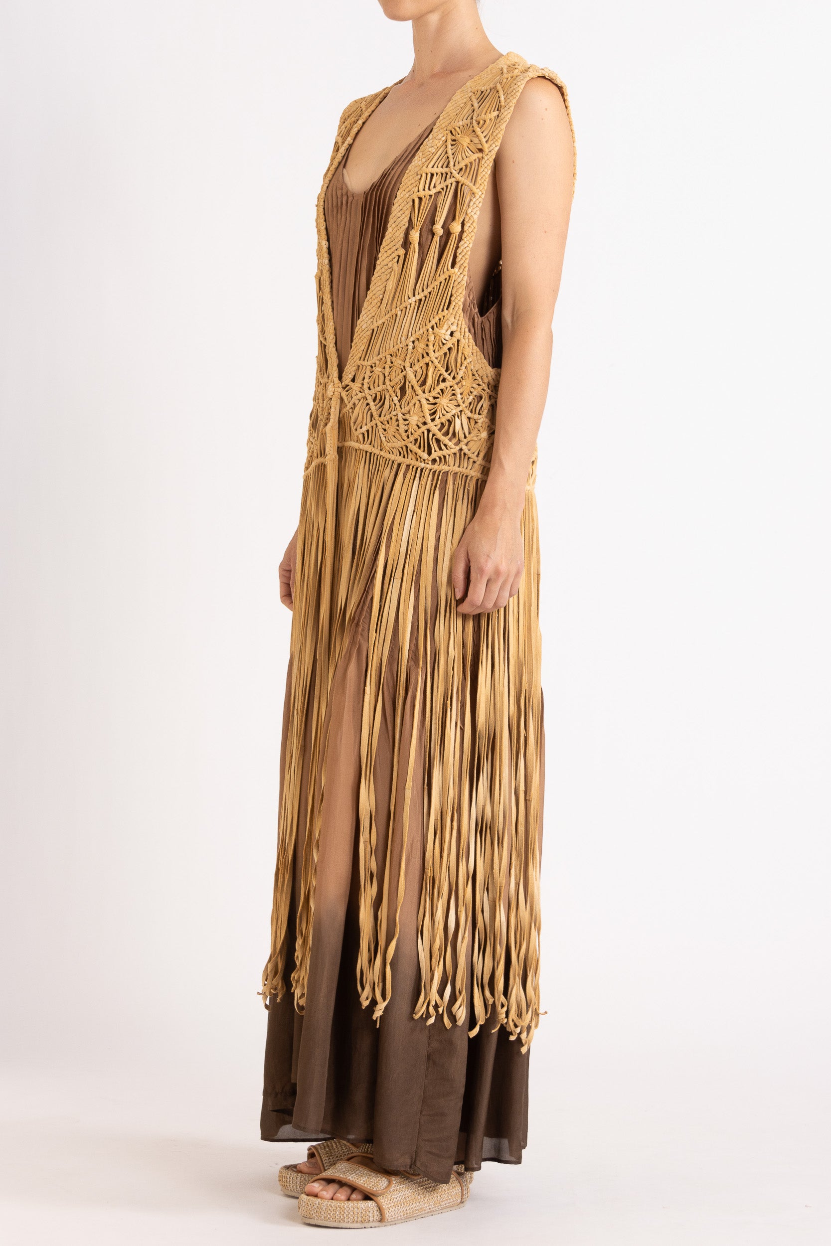 Artemis Fringed Handwoven Suede Vest