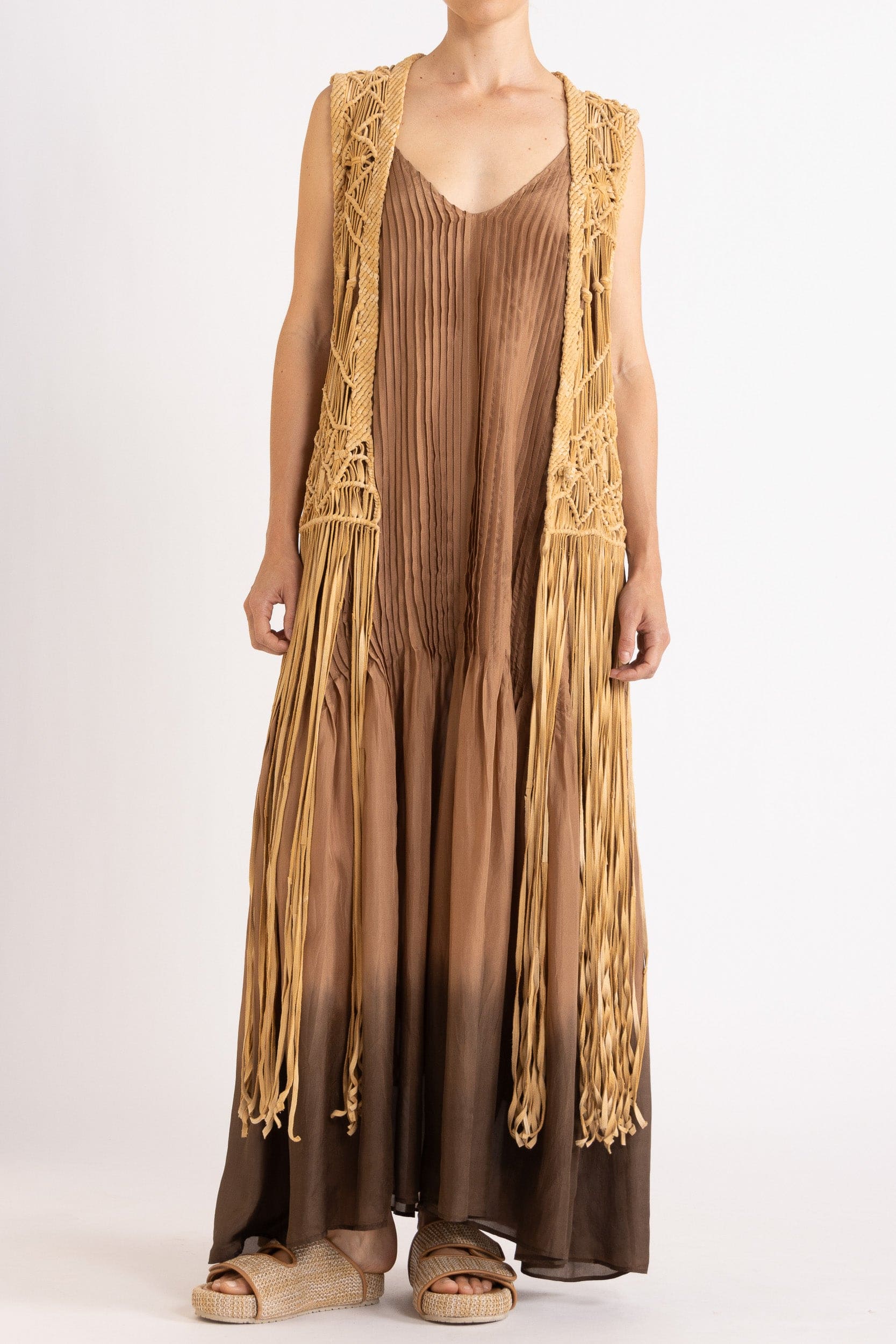 Artemis Fringed Handwoven Suede Vest
