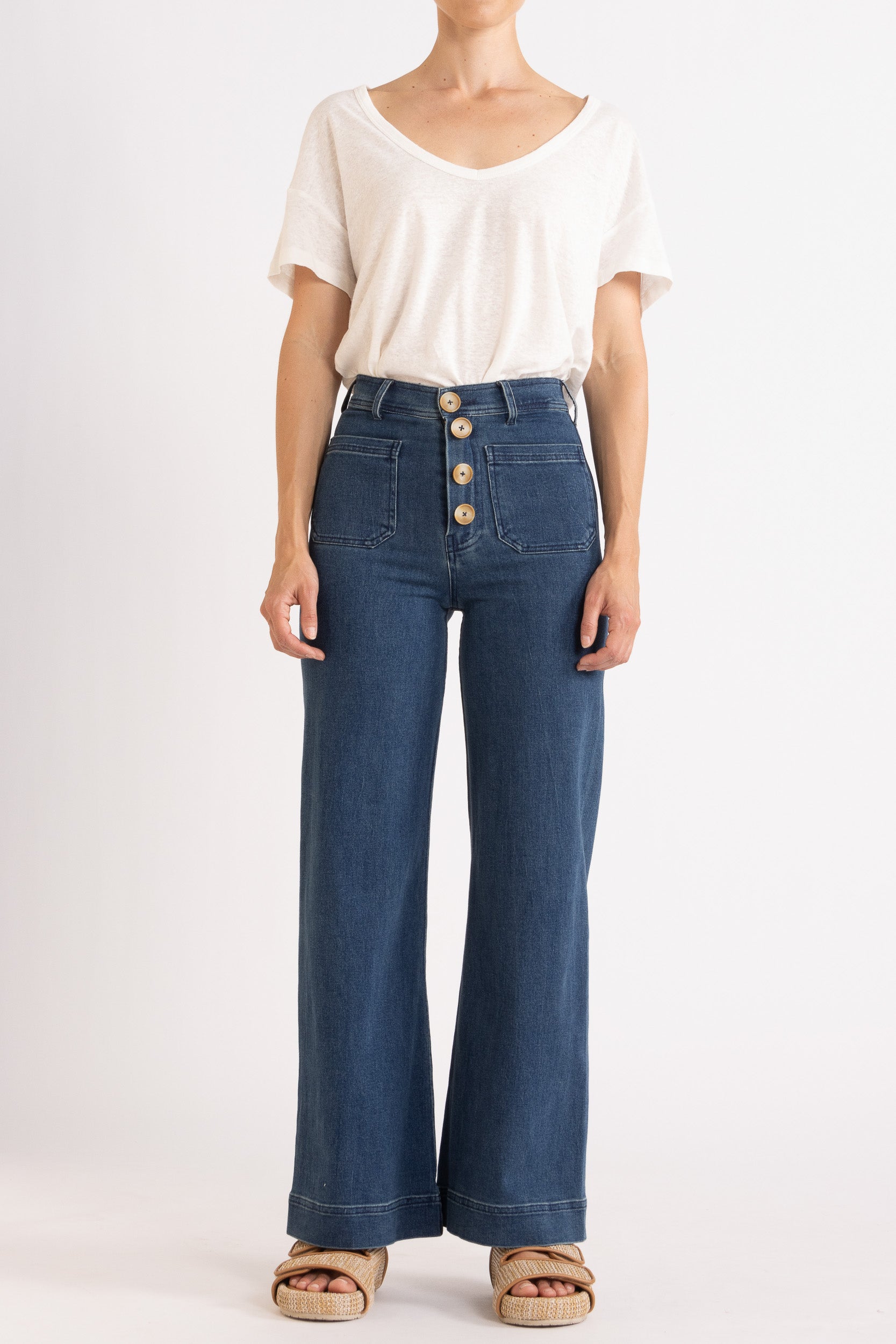 Sawyer V Neck Cotton-Linen T-Shirt