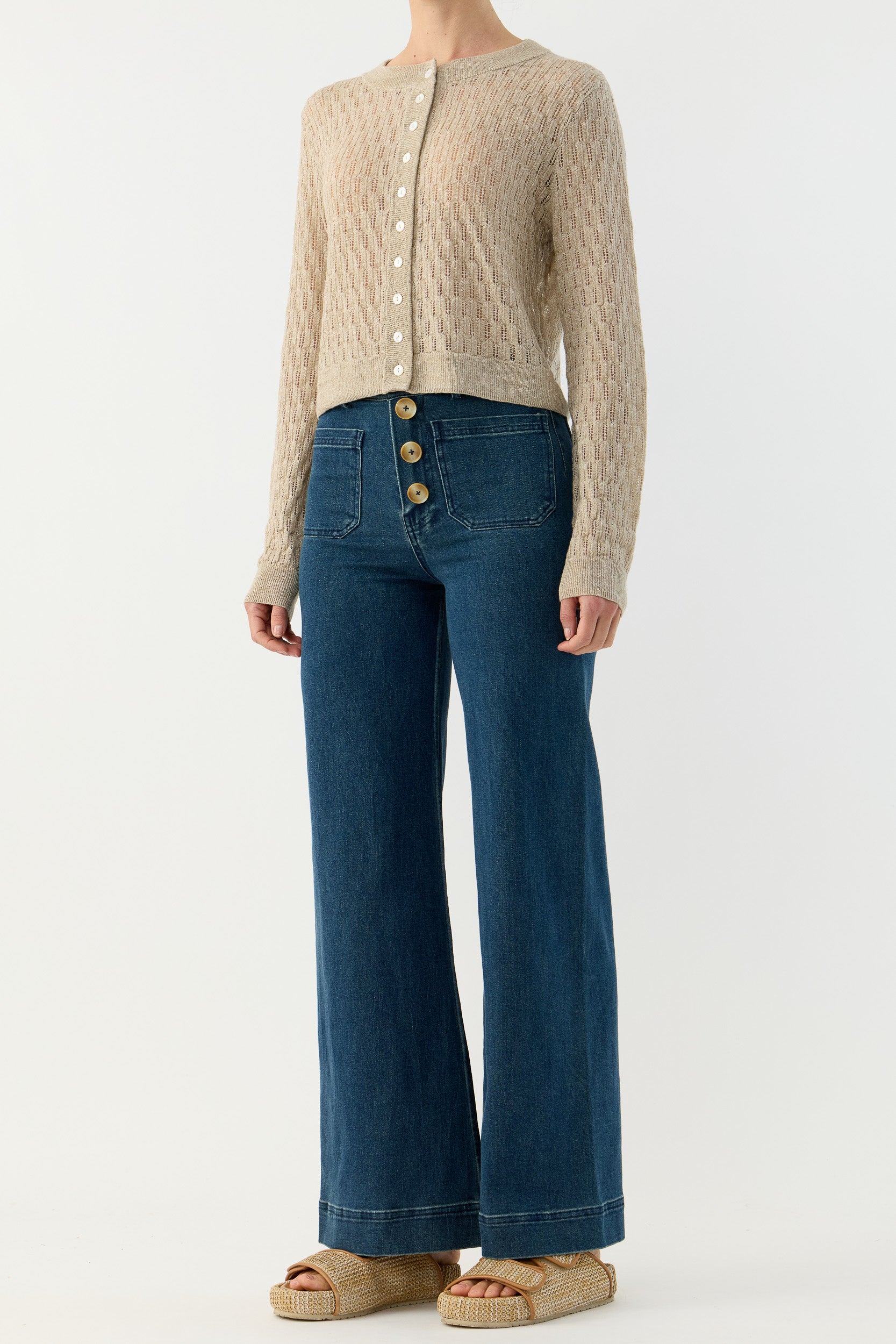 Miley Pointelle Merino Wool & Linen Cardigan