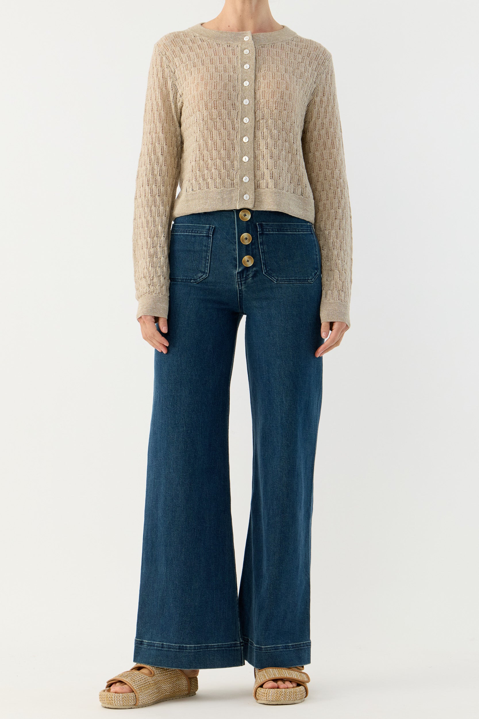 Miley Pointelle Merino Wool & Linen Cardigan