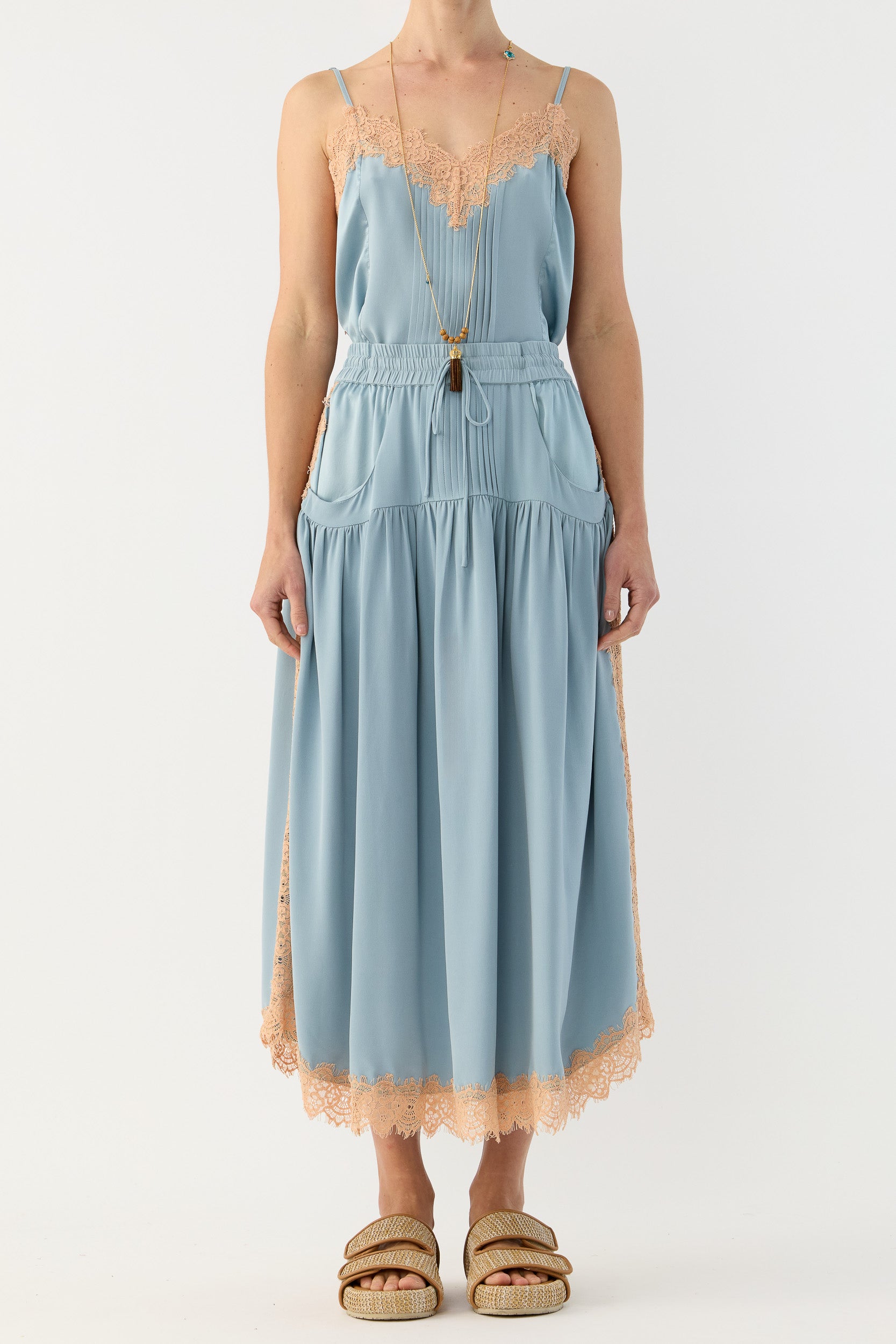 Gabbi Kelly Blue Clover Beaded Tassel Necklace