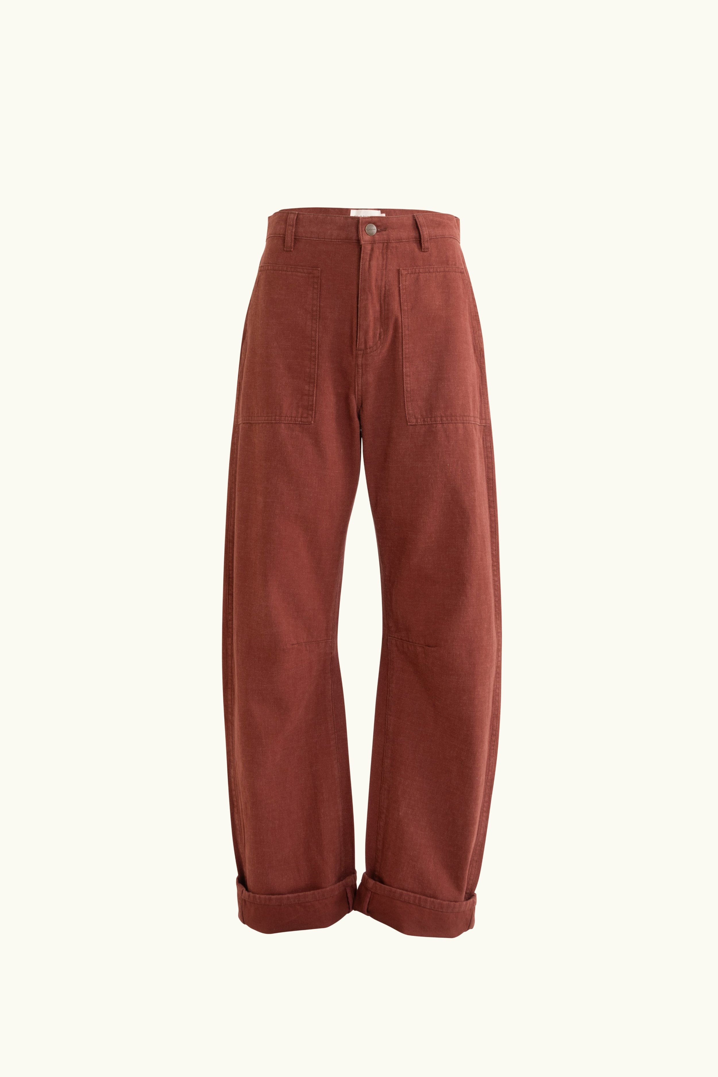 Pinot-coloured cotton-twill pant on a white background