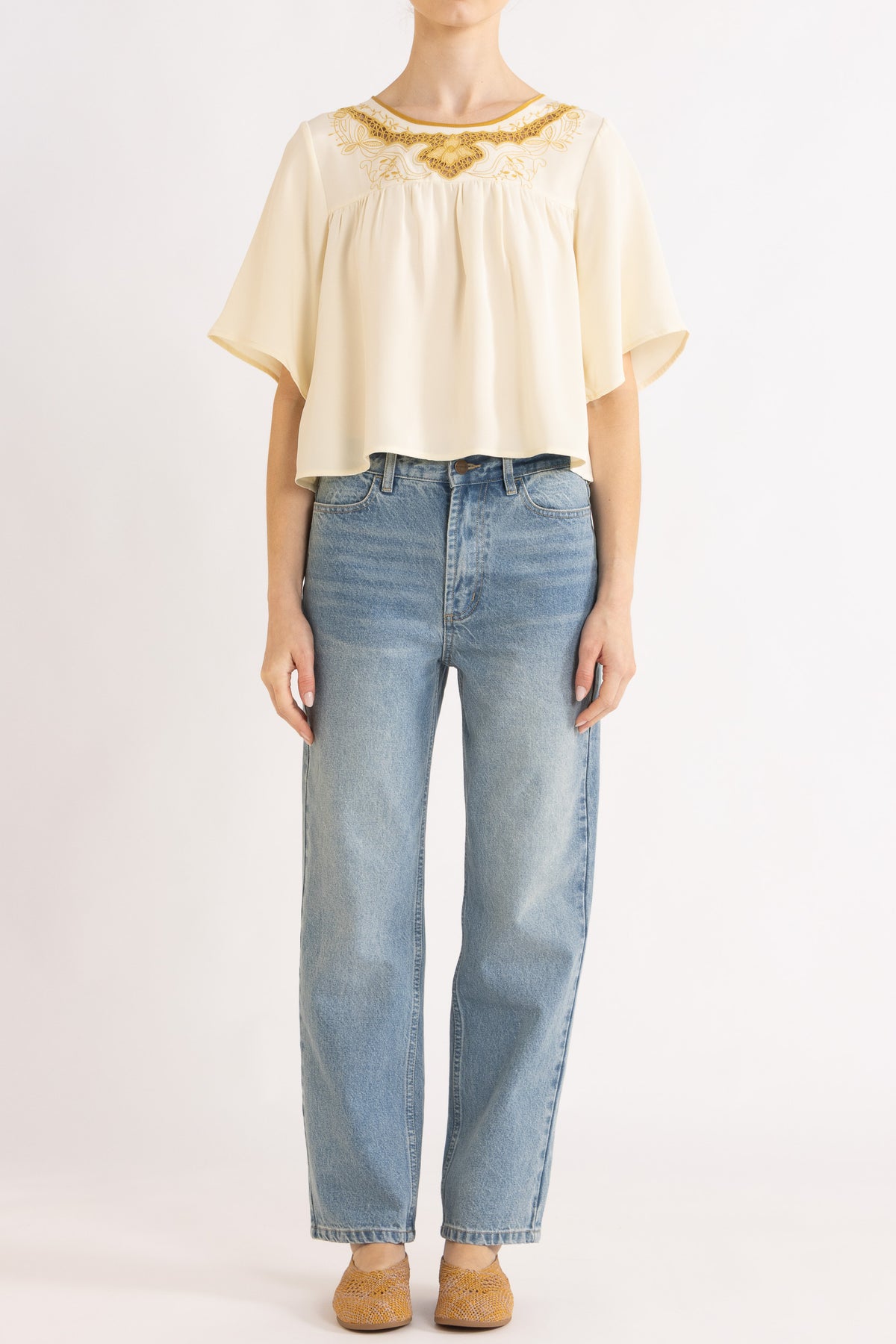 Lina Silk Crepe Short Sleeve Top