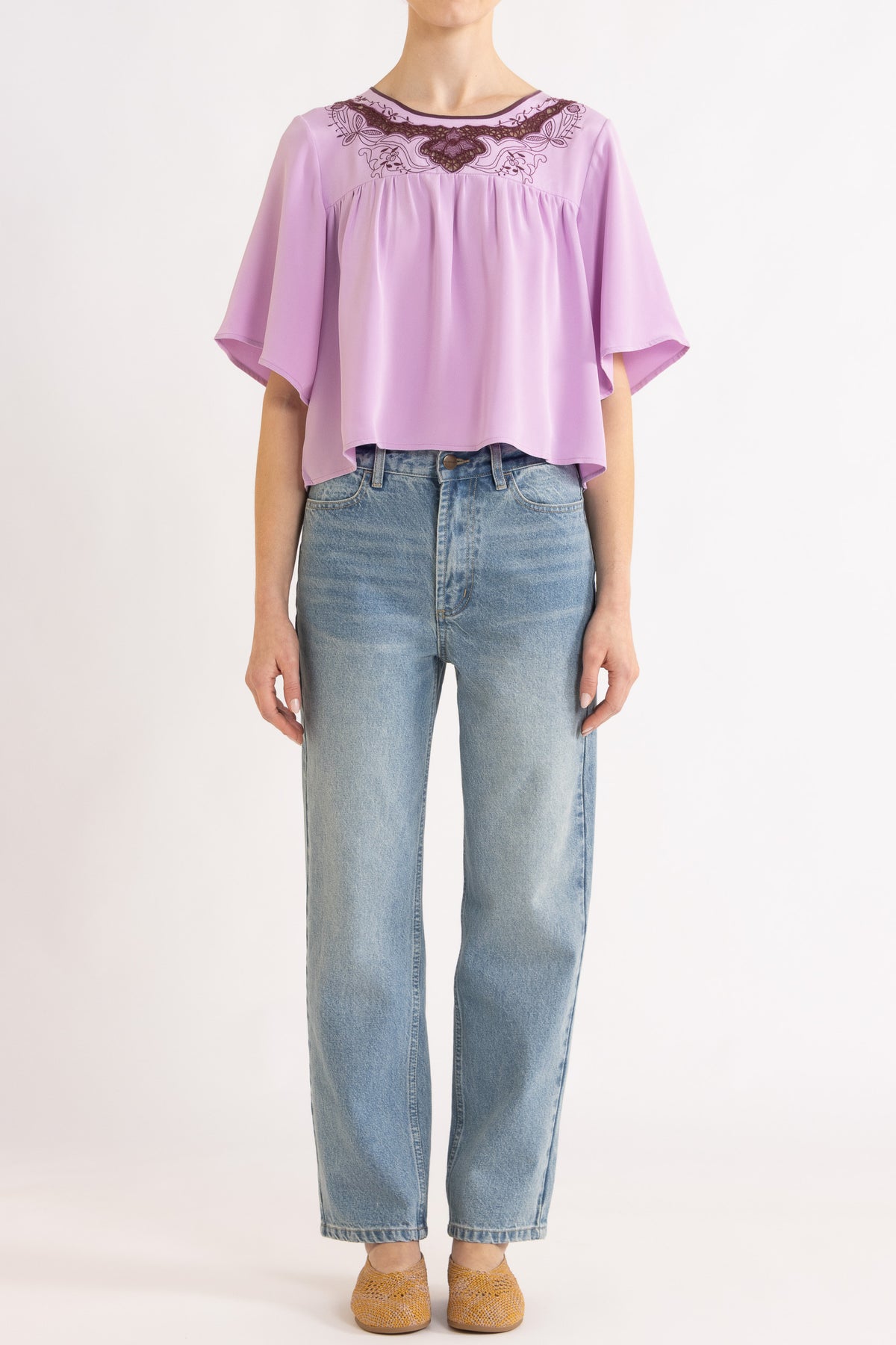 Lina Silk Crepe Short Sleeve Top