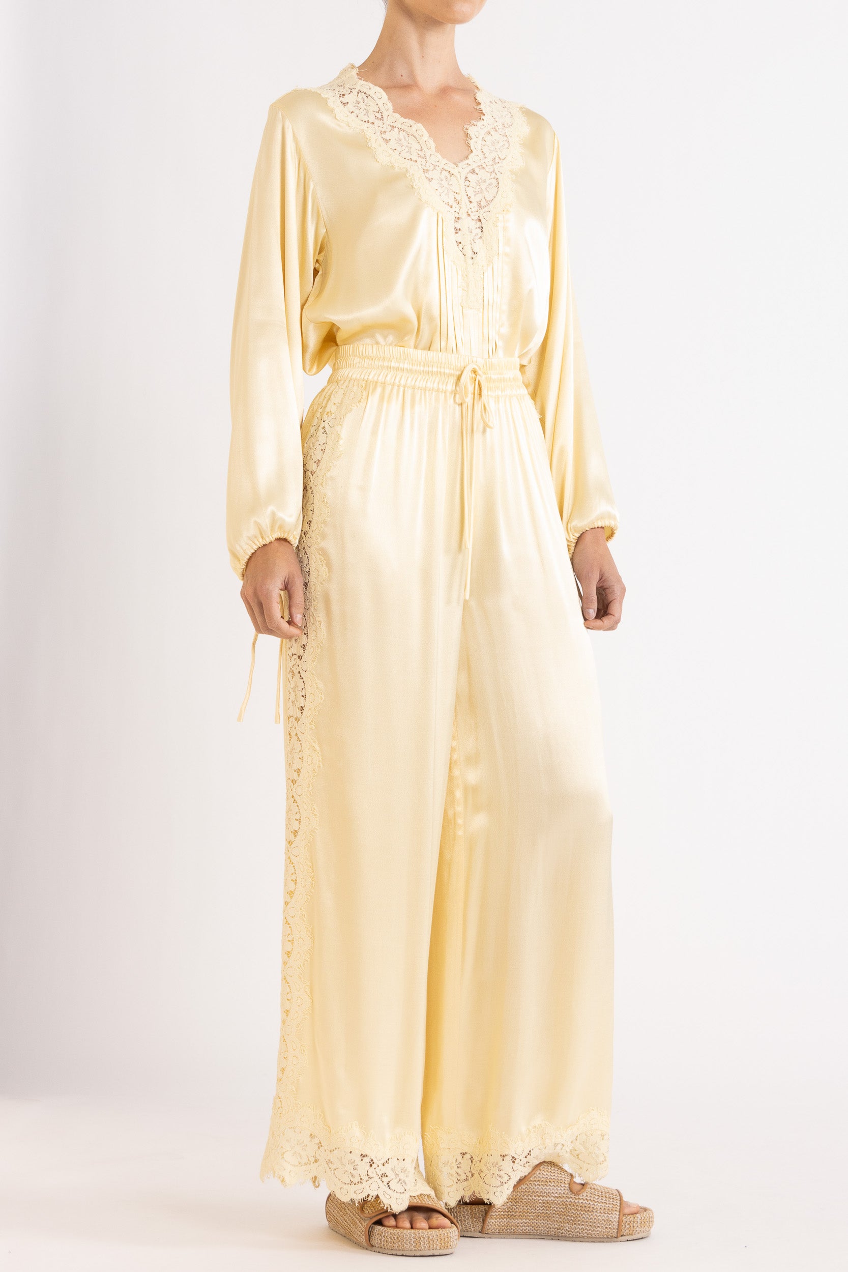 Lenny Satin Lace Long Sleeve Top