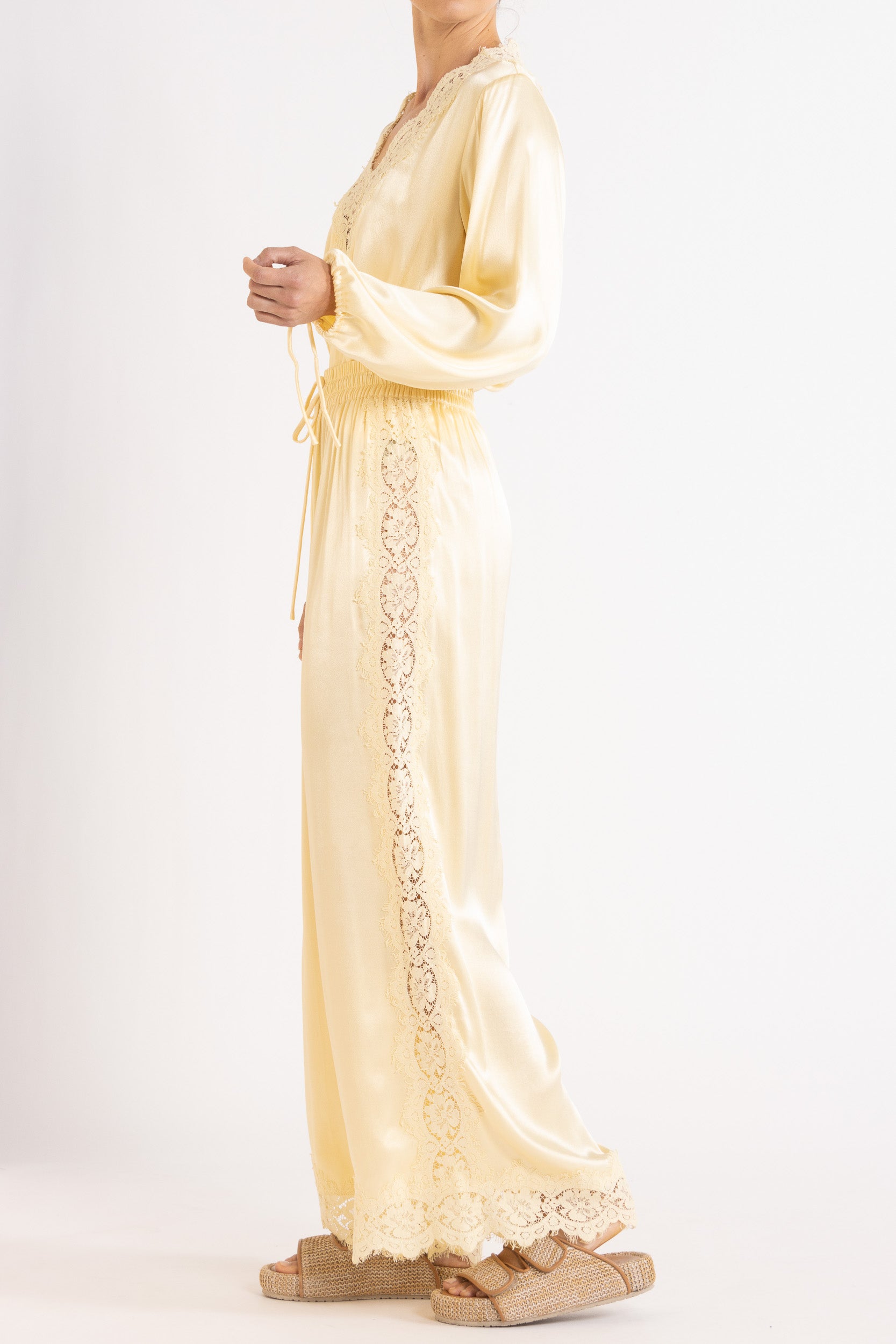 Lenny Satin Lace Long Sleeve Top